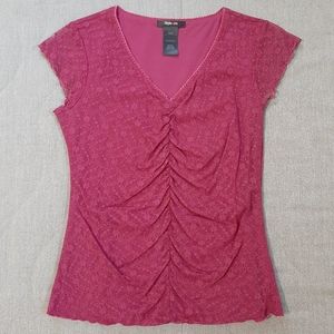 Pink V-Neck Lace Top